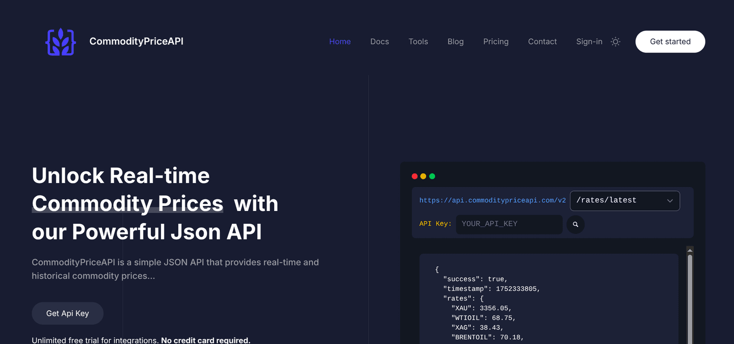 Commodity Price API website