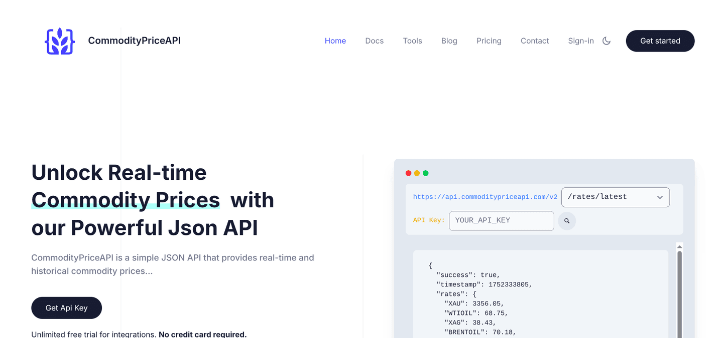Commodity Price API website